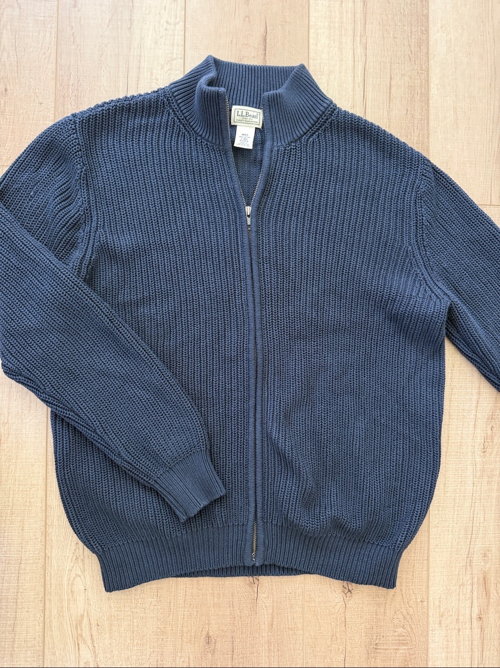 L.L. Bean Men’s Cotton Navy Full Zip Mock Neck Ribbed Sweater-Large